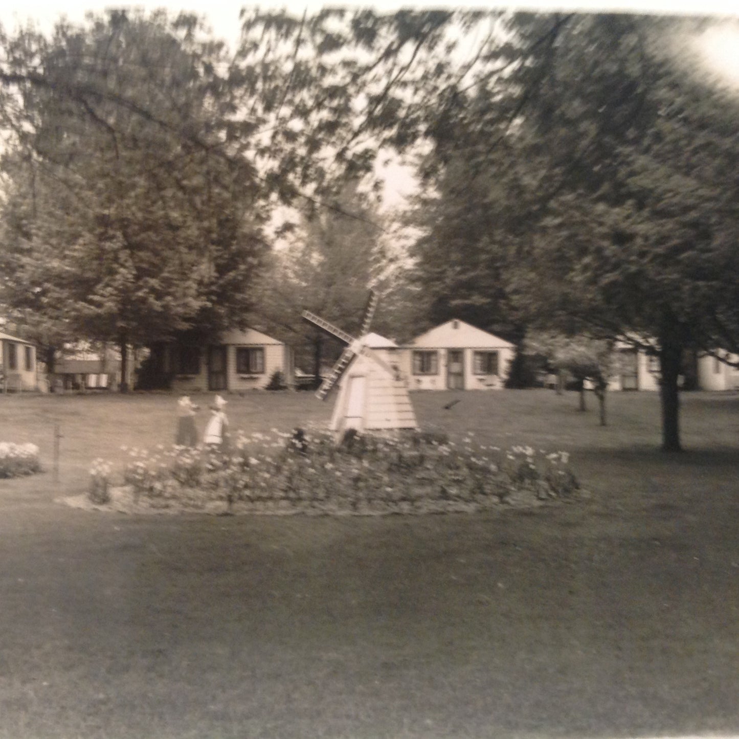 Vintage Mid Century B&W Photo Holland Michigan Tulip Festival Windmill in the Neighborhood Park