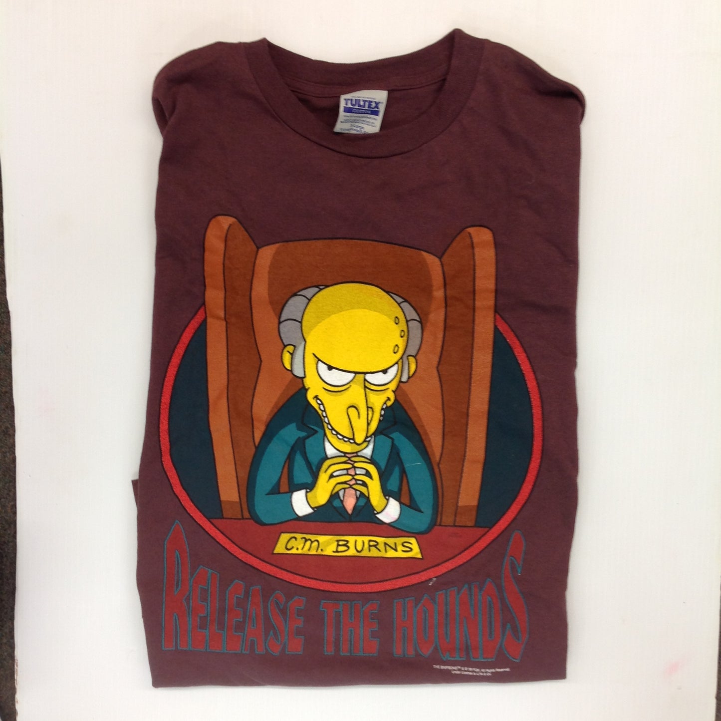 Vintage 1999 Tultex The Simpsons Mr. Burns Release the Hounds XL Brown T-Shirt