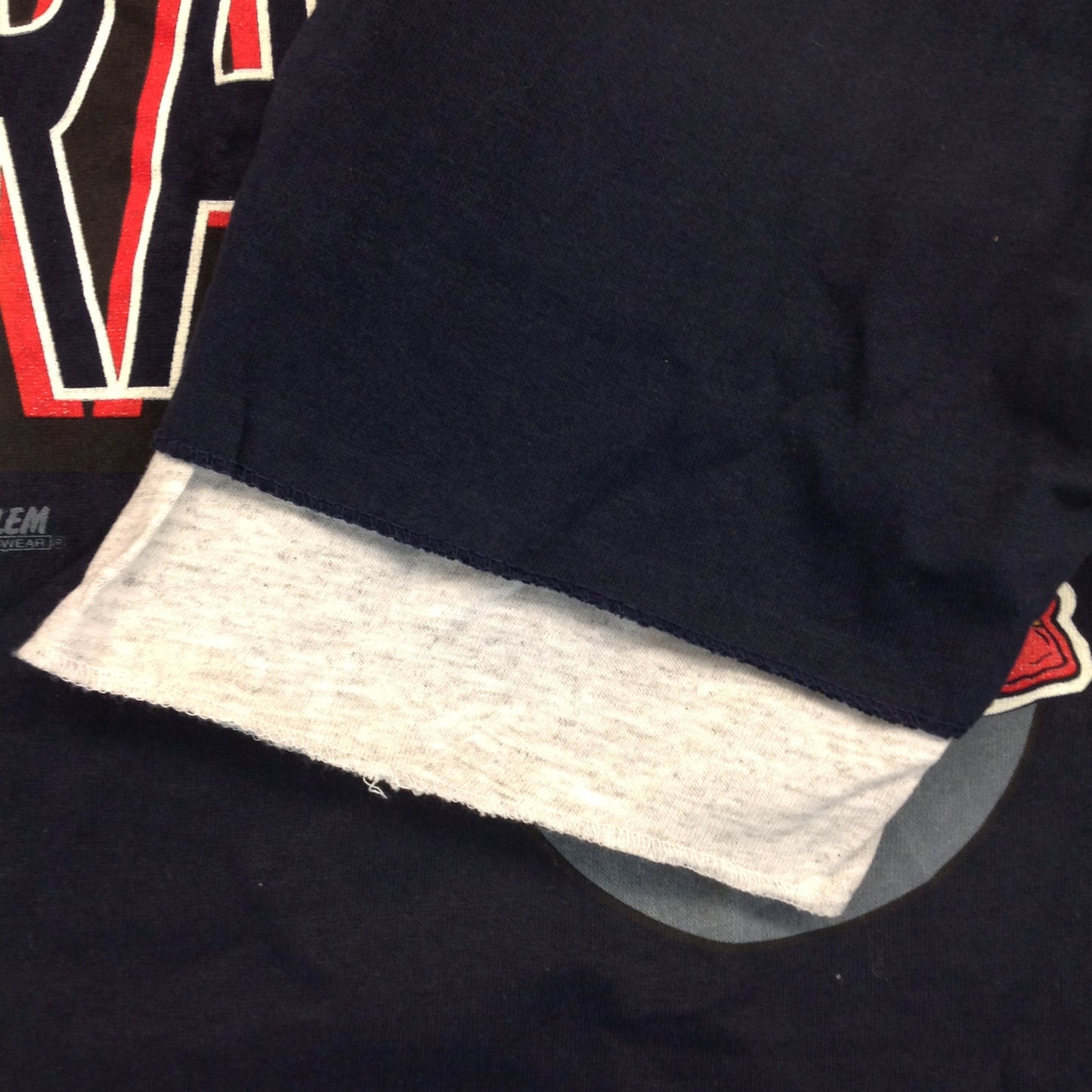 Vintage 1992 Salem Sportswear Atlanta Braves Navy Blue Double Sleeve Large T-Shirt