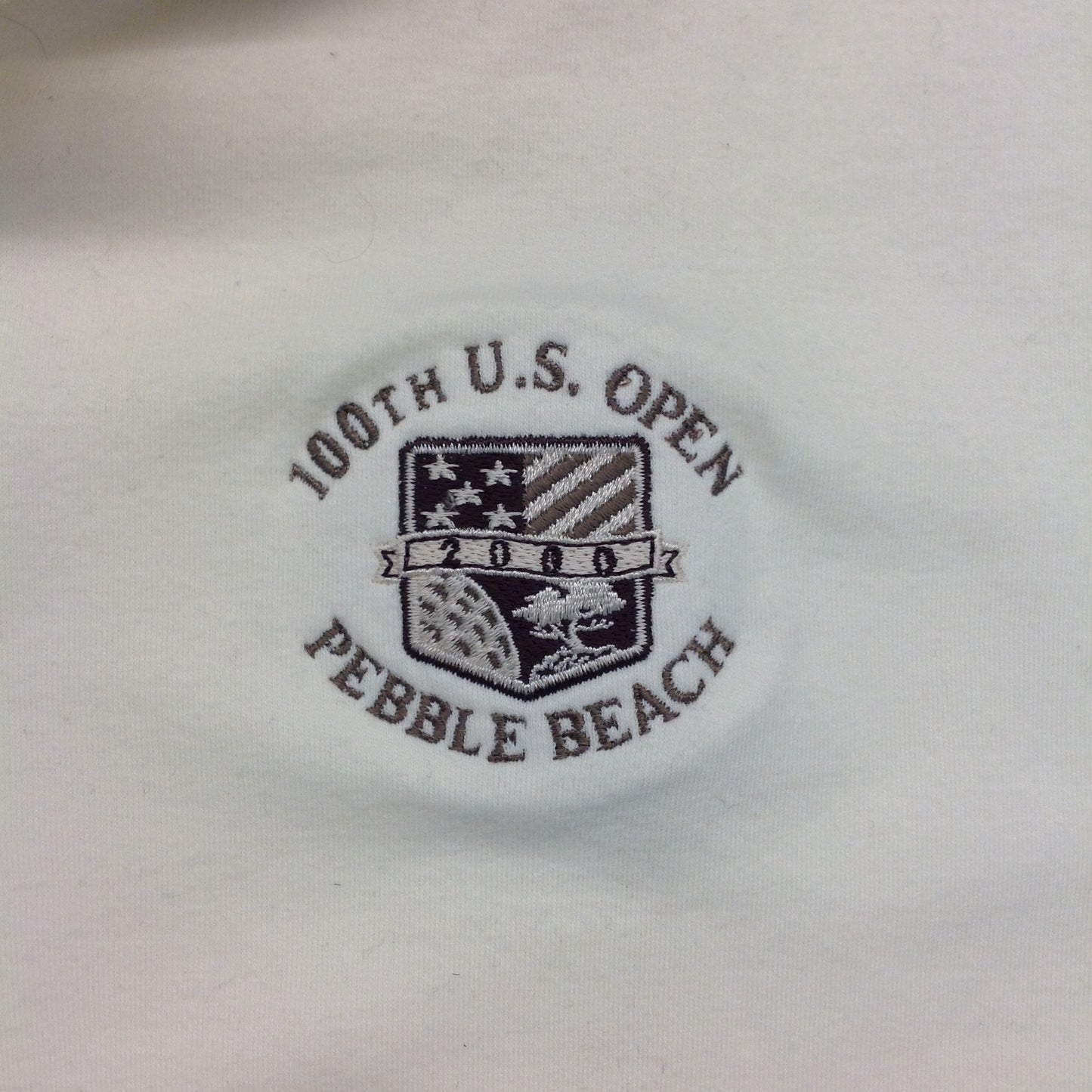 Vintage 2000 Souvenir Tehama by Clint Men's Medium Cream Combed Cotton 100th US Open Golf Tournament Pebble Beach Golf Shirt