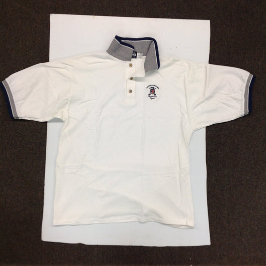 Vintage 1996 Authentic Divots White Cotton Men's Medium Souvenir United Airlines Hawaiian Open Golf Shirt