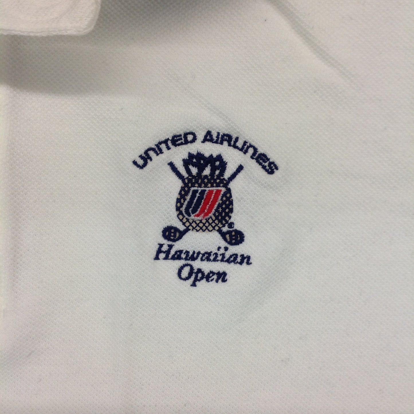 Vintage 1996 Authentic Divots White Cotton Men's Medium Souvenir United Airlines Hawaiian Open Golf Shirt