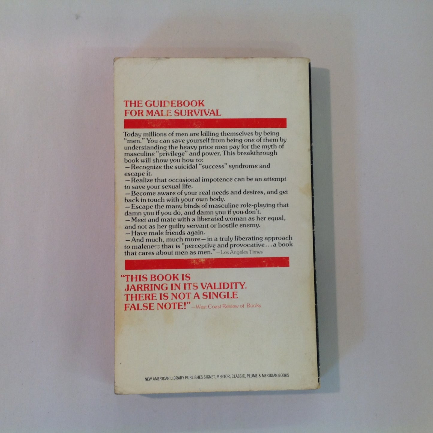 Vintage 1977 Mass Market Paperback THE HAZARDS OF BEING MALE Herb Goldberg First Printing