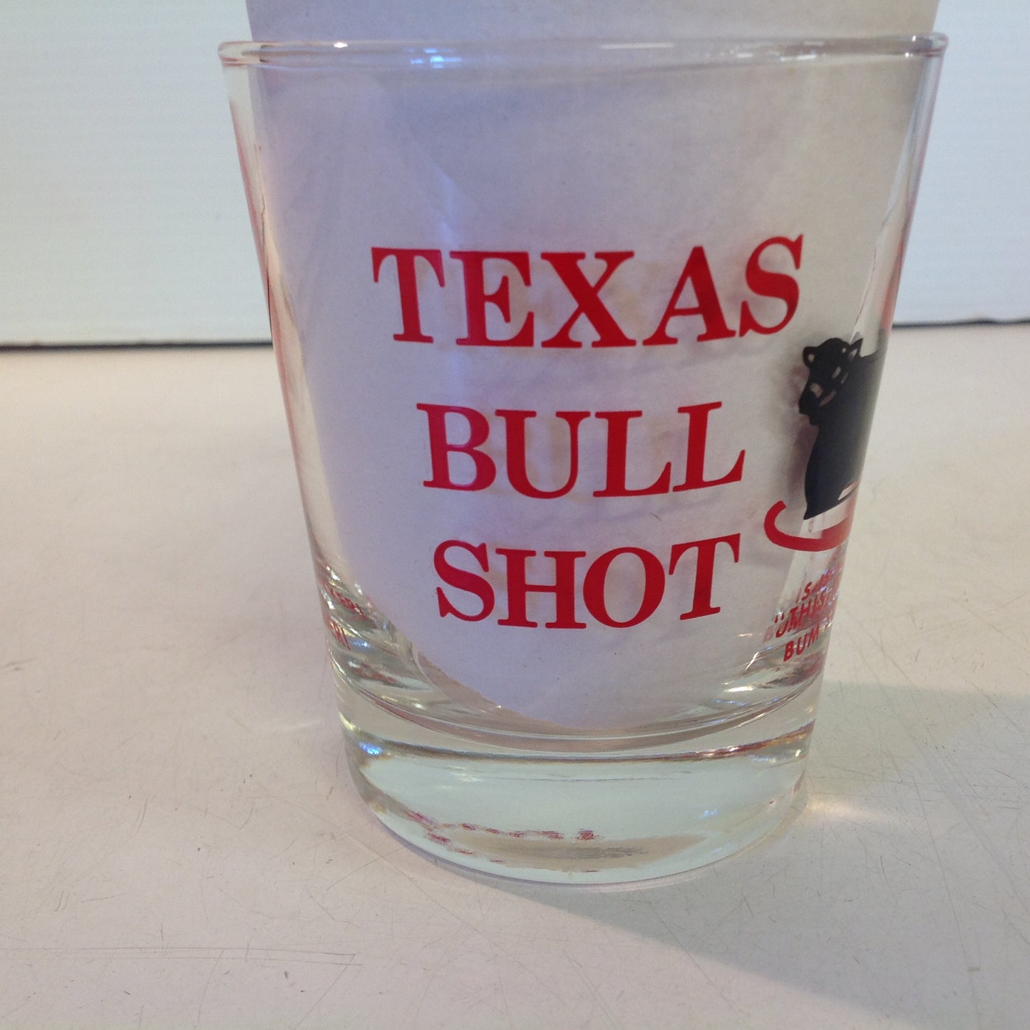 Vintage 1970's Souvenir Black Angus Restaurants and Lounges TEXAS BULL SHOT Novelty Bar Glass