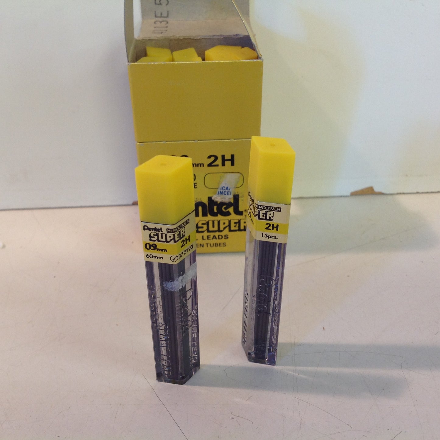 Vintage 1990's Pentel Mechanical Pencil NOS Refill Hi-Polymer Super Thick 0.9mm Lead "2H" Box of 12 Tubes of 15
