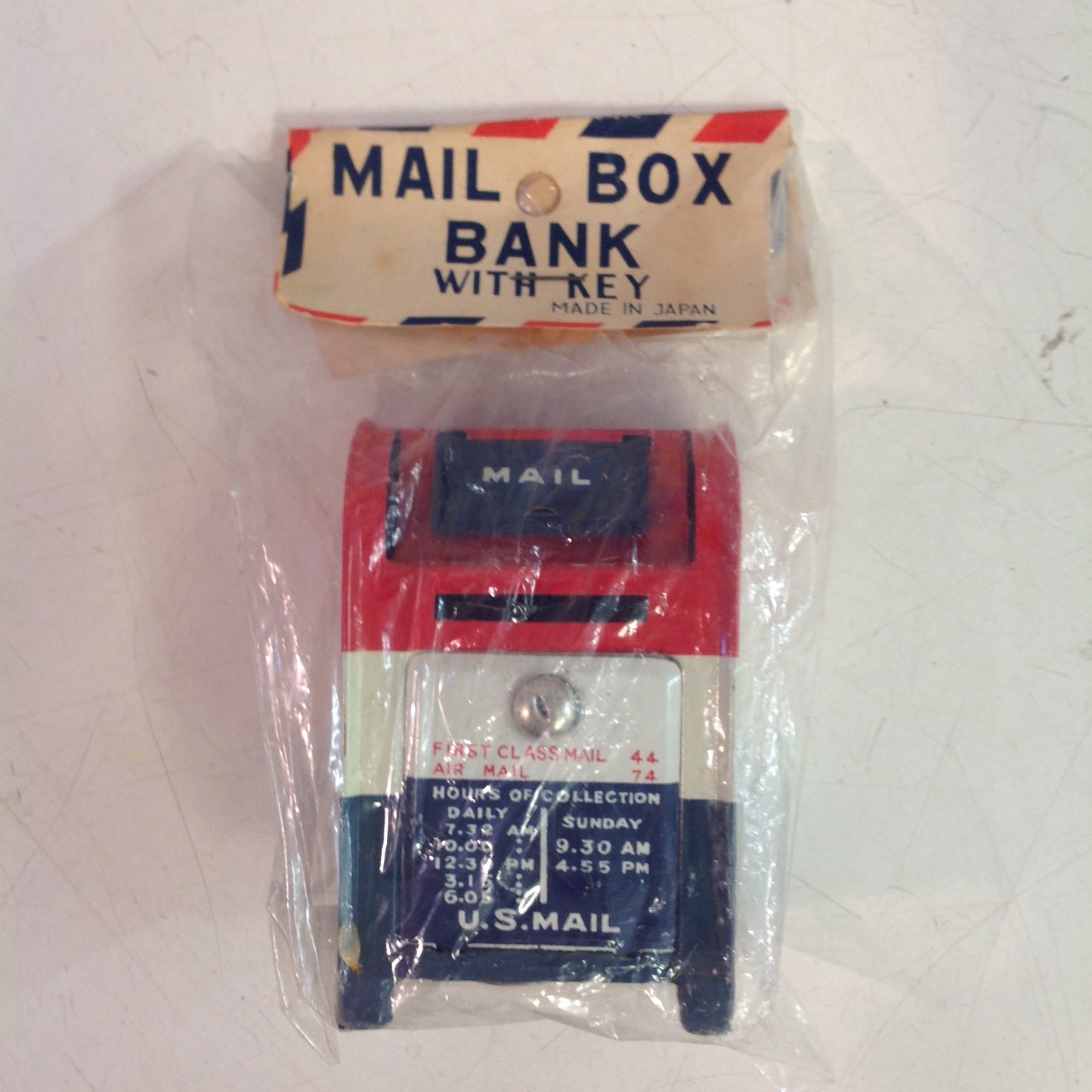 Vintage Japan Tin United States Mailbox Bank with Key
