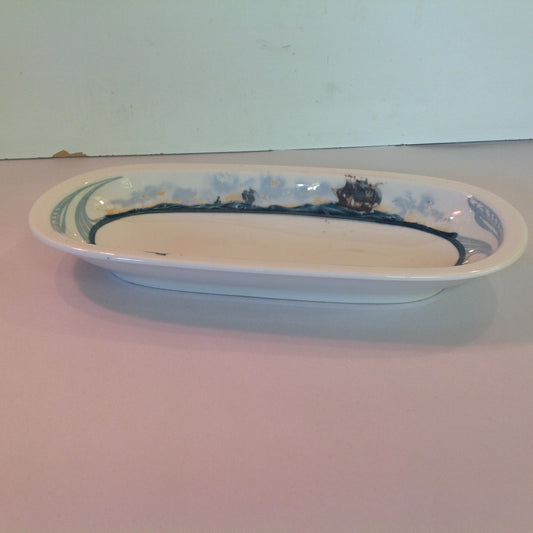 Vintage Detroit Yacht Club Restaurant Ware Sailing Galleon Ship Pattern Celery Dish