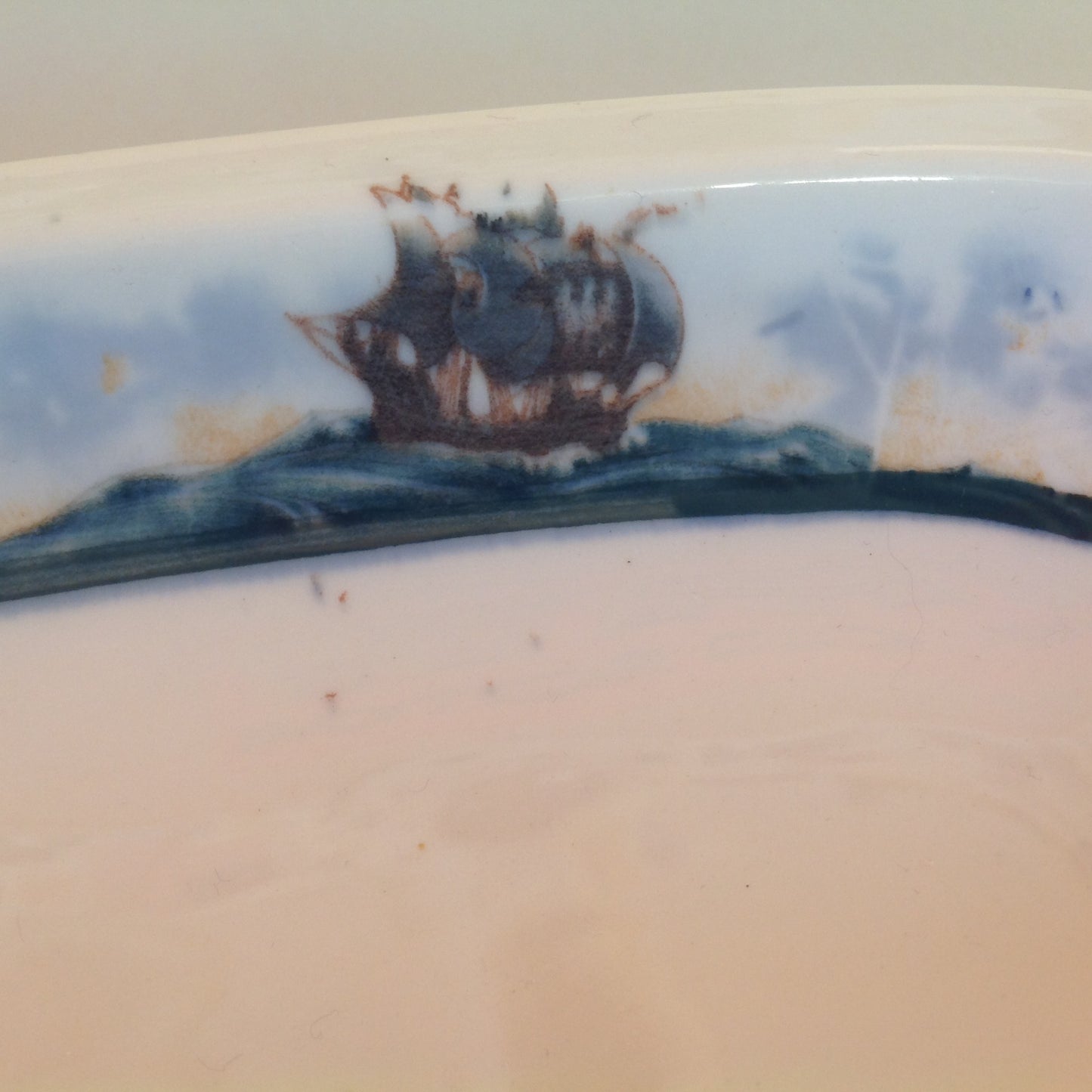 Vintage Detroit Yacht Club Restaurant Ware Sailing Galleon Ship Pattern Celery Dish