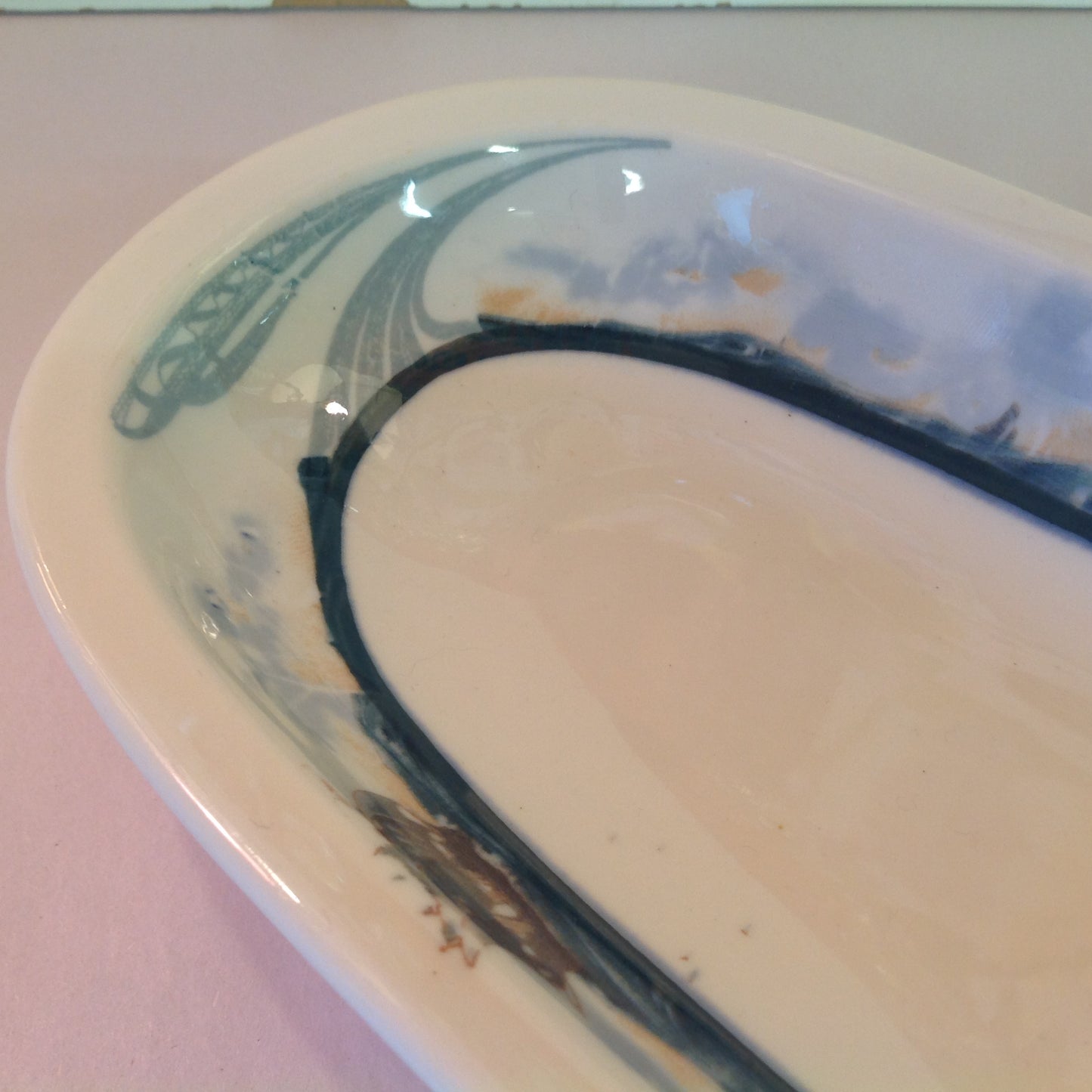 Vintage Detroit Yacht Club Restaurant Ware Sailing Galleon Ship Pattern Celery Dish