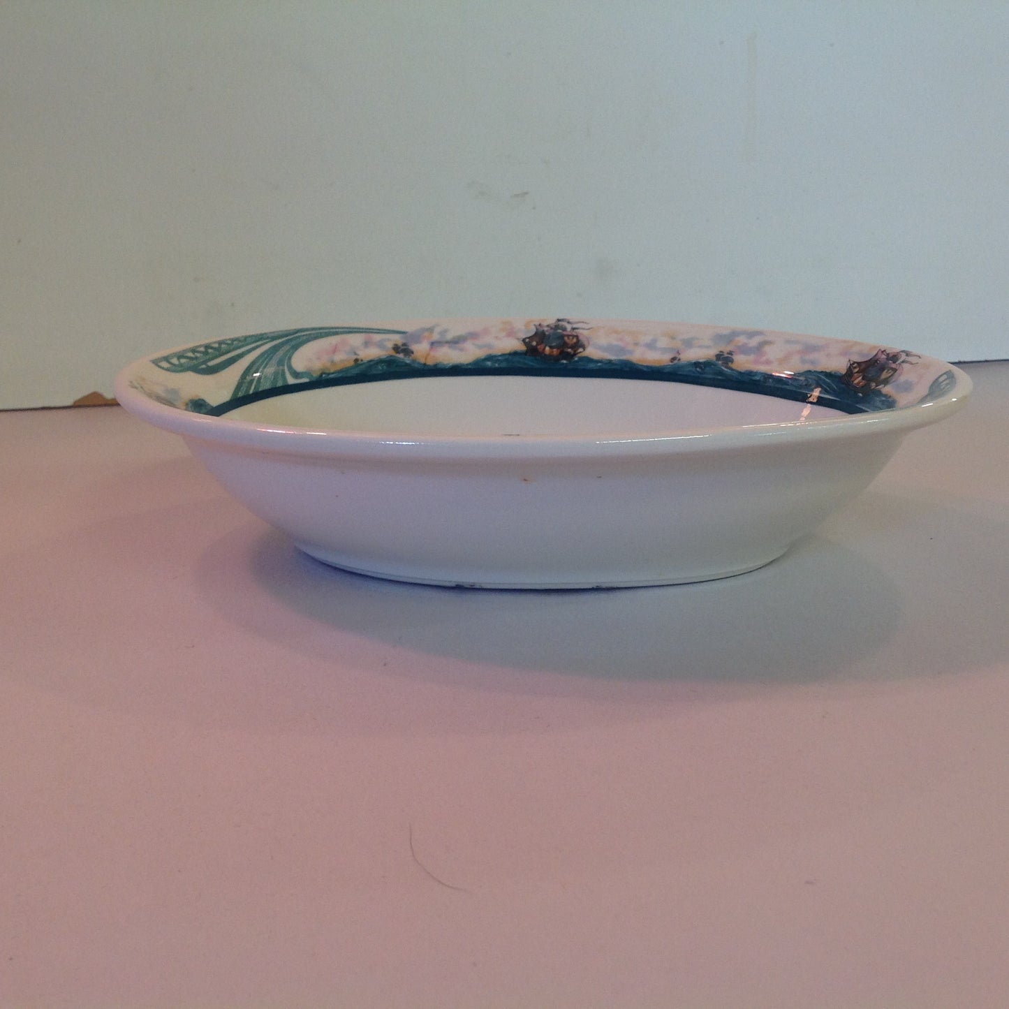 Vintage Detroit Yacht Club Restaurant Ware Sailing Galleon Ship Pattern Oval Vegetable Dish