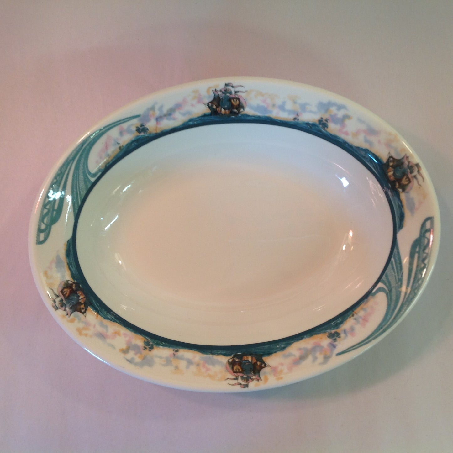 Vintage Detroit Yacht Club Restaurant Ware Sailing Galleon Ship Pattern Oval Vegetable Dish