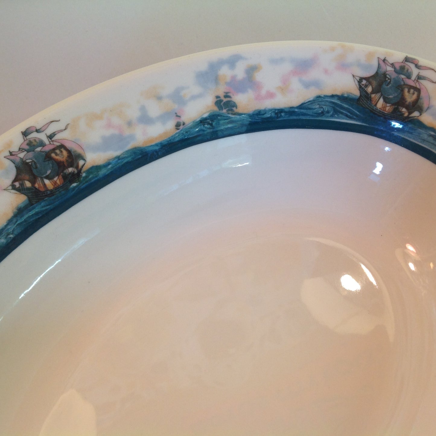 Vintage Detroit Yacht Club Restaurant Ware Sailing Galleon Ship Pattern Oval Vegetable Dish
