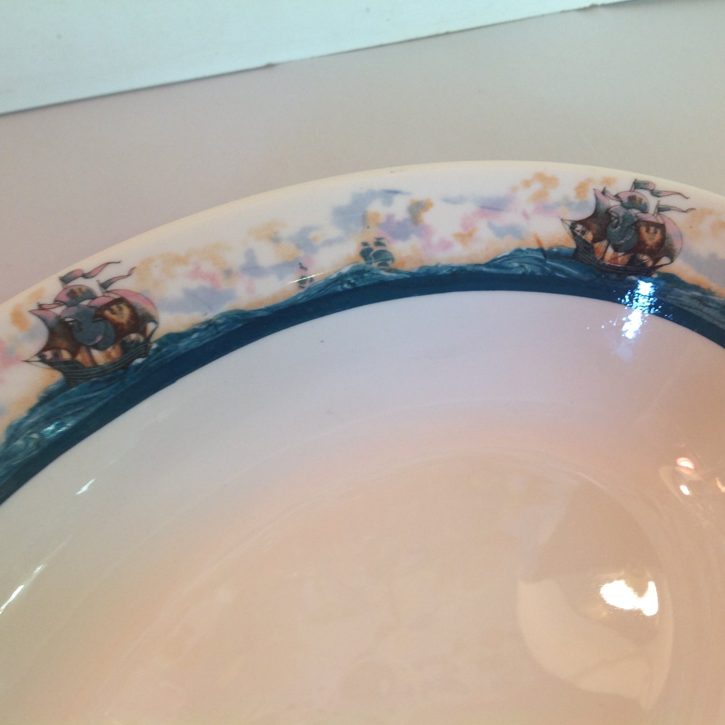 Vintage Detroit Yacht Club Restaurant Ware Sailing Galleon Ship Pattern Oval Vegetable Dish