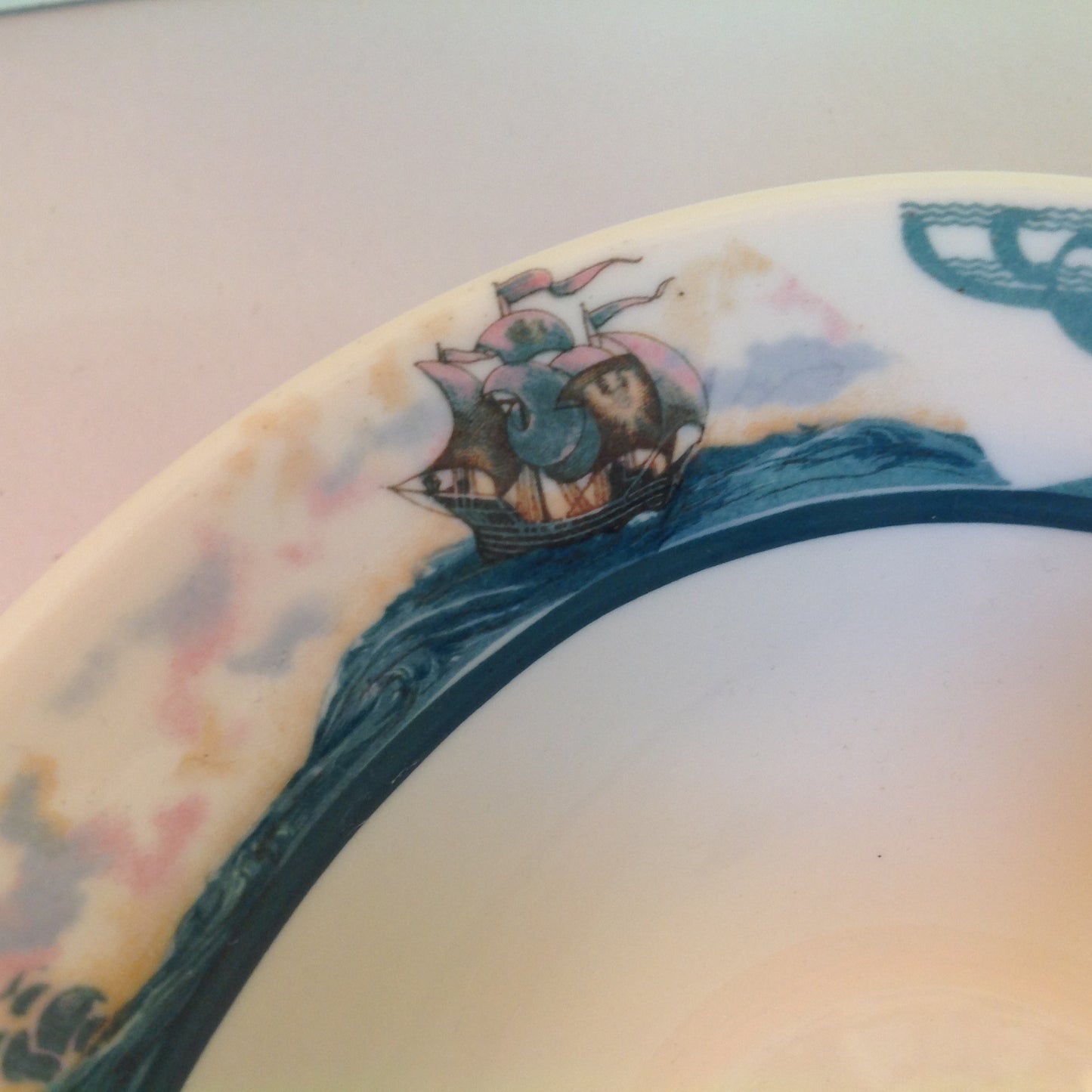 Vintage Detroit Yacht Club Restaurant Ware Sailing Galleon Ship Pattern Oval Vegetable Dish