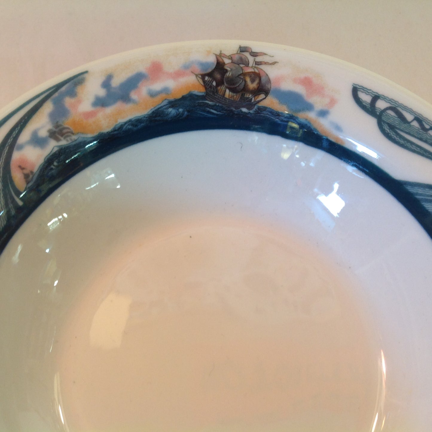 Vintage Detroit Yacht Club Restaurant Ware Sailing Galleon Ship Pattern Soup Bowl