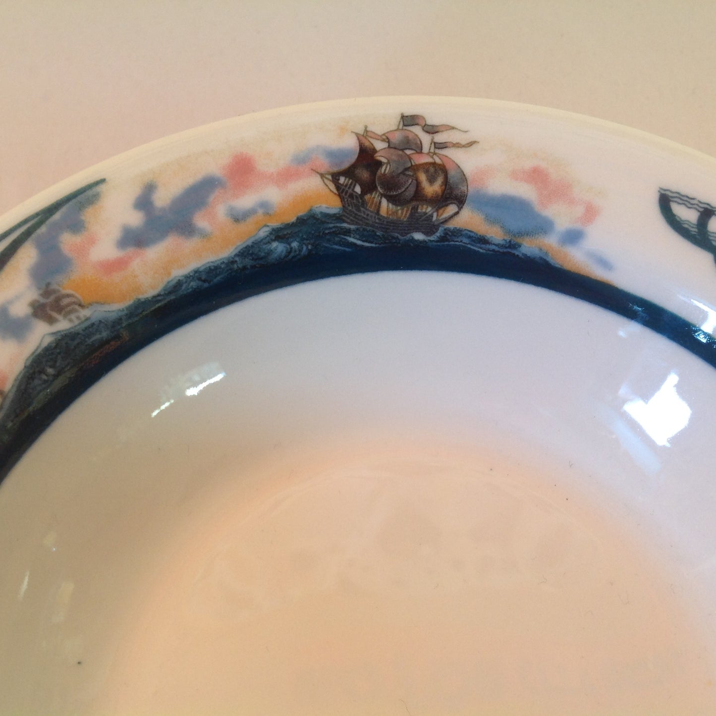Vintage Detroit Yacht Club Restaurant Ware Sailing Galleon Ship Pattern Soup Bowl