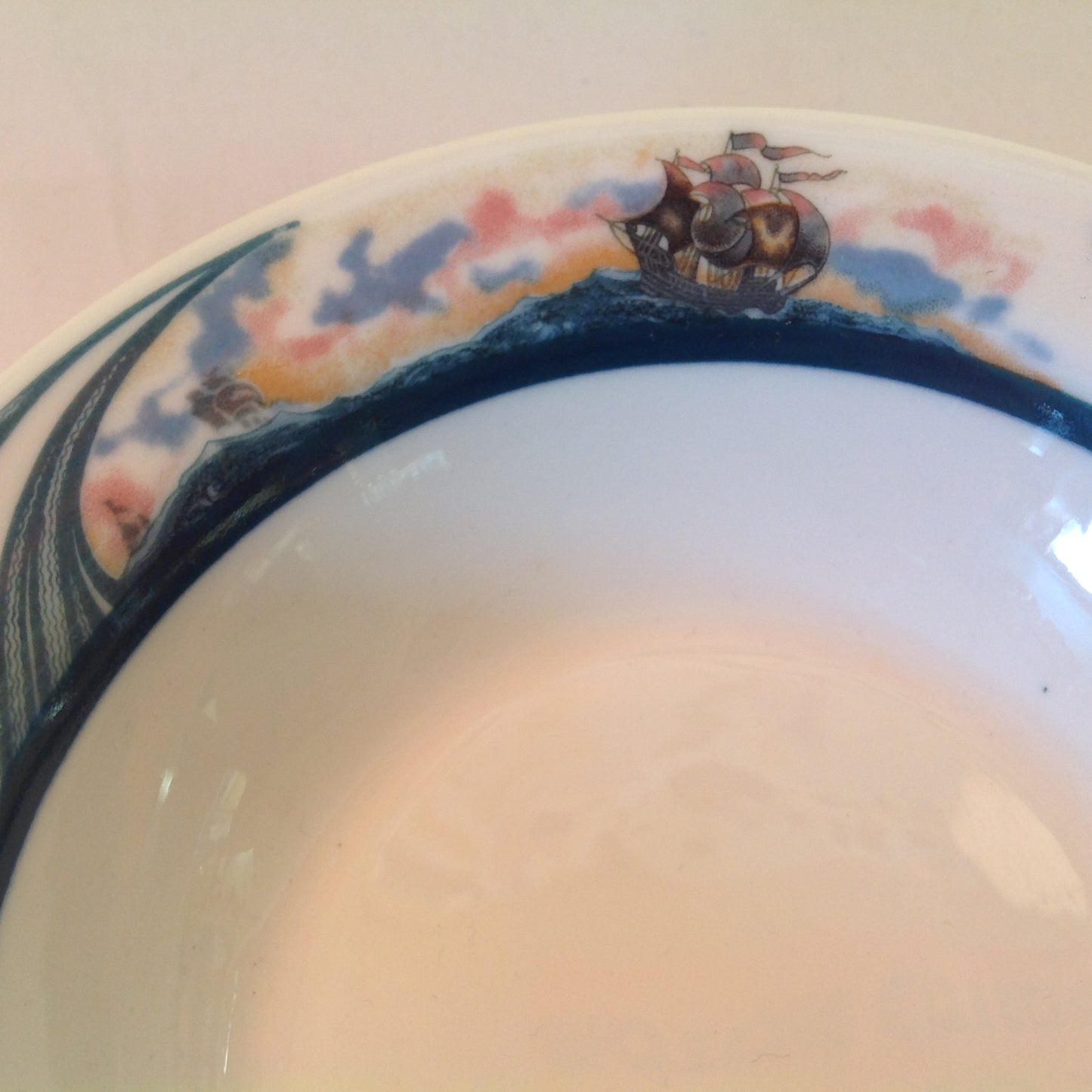 Vintage Detroit Yacht Club Restaurant Ware Sailing Galleon Ship Pattern Soup Bowl