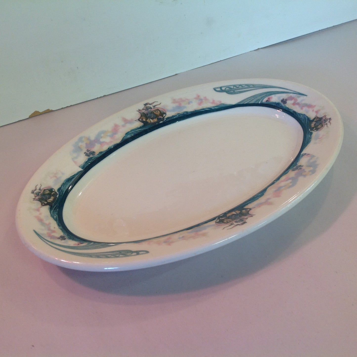 Vintage Detroit Yacht Club Restaurant Ware Sailing Galleon Ship Pattern Dinner Plate