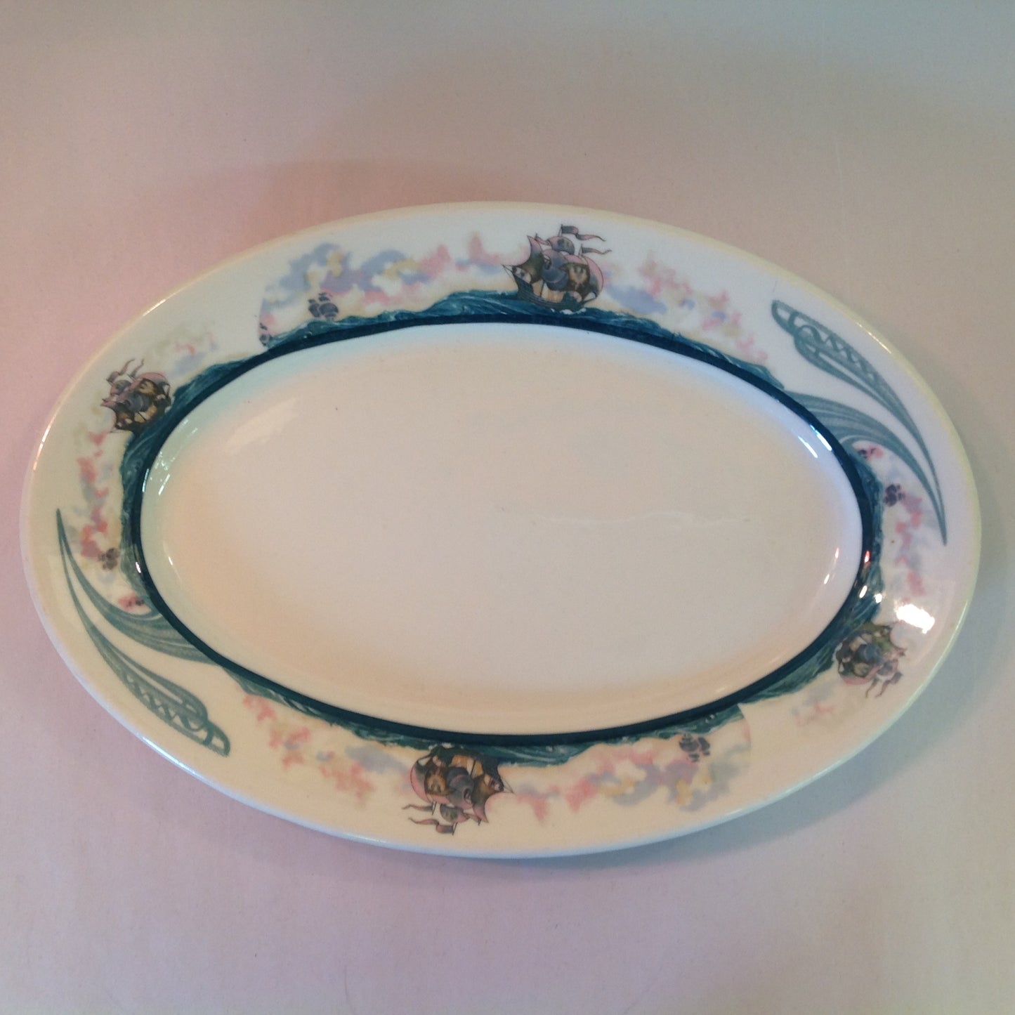 Vintage Detroit Yacht Club Restaurant Ware Sailing Galleon Ship Pattern Dinner Plate