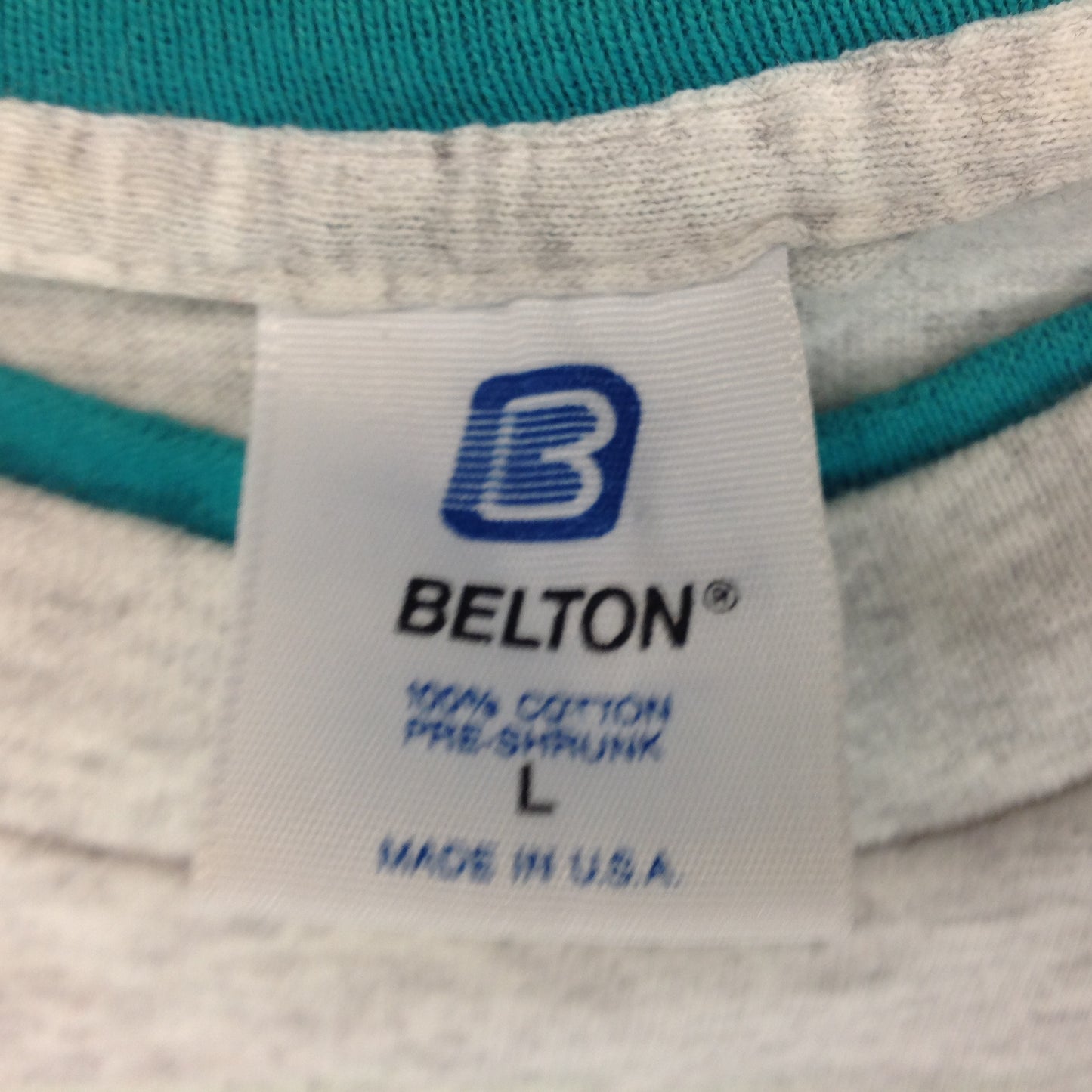 Vintage Belton Gray-Teal Accented Collar-Cuff Cotton Short Sleeve Adult Large Souvenir T-Shirt Murphy's Irish Pub Washington DC