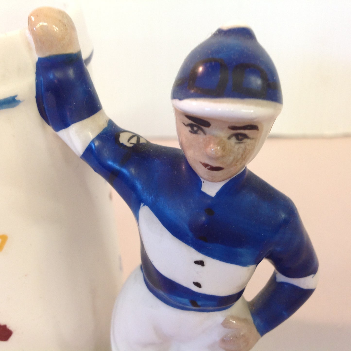 Vintage Souvenir Porcelain Horse Racing Mug Blue Jockey #4 Race Parks Logos