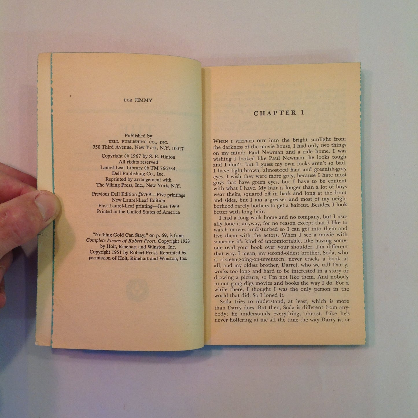 Vintage 1969 Mass Market Paperback The Outsiders S E Hinton Dell Laurel Leaf First Printing