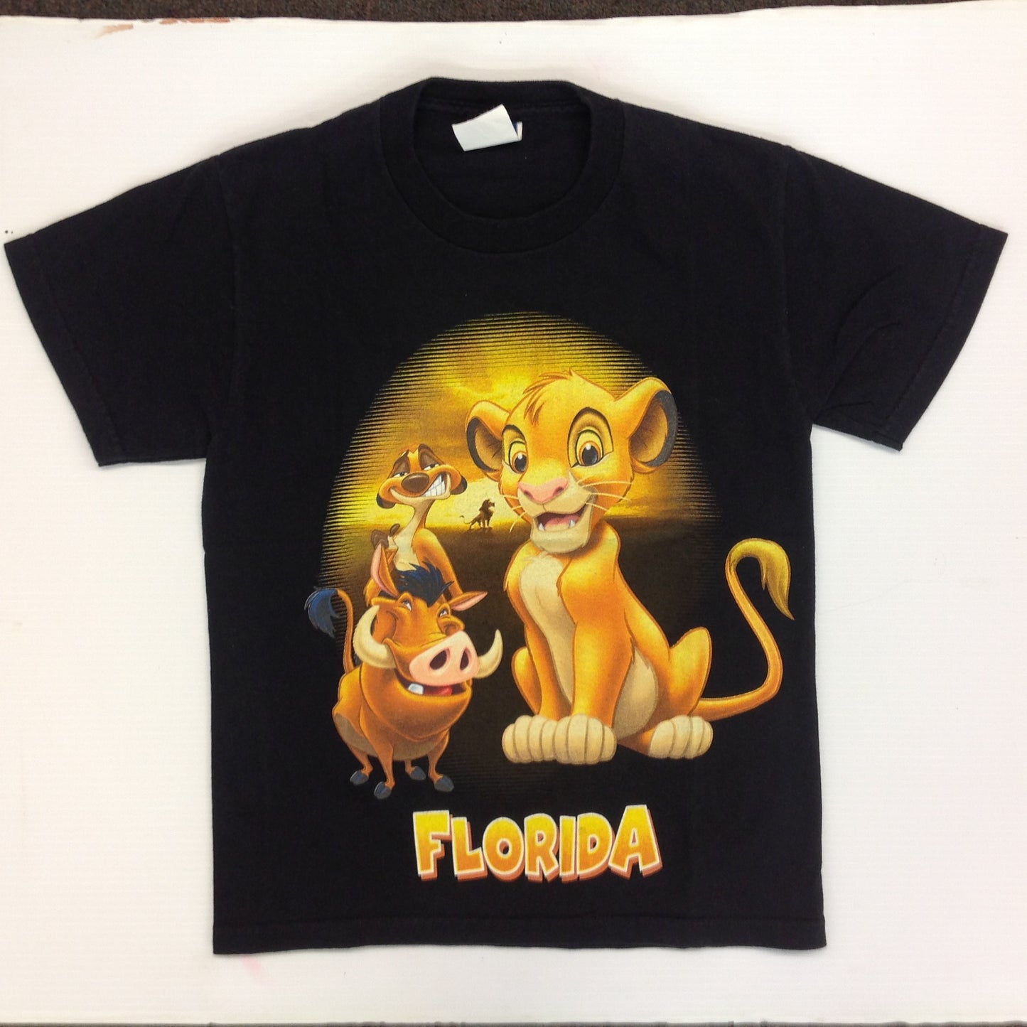 Vintage Souvenir Florida Disney Child's M (10/12) T-Shirt Black Lion King Cub Simba Timon Pumbaa