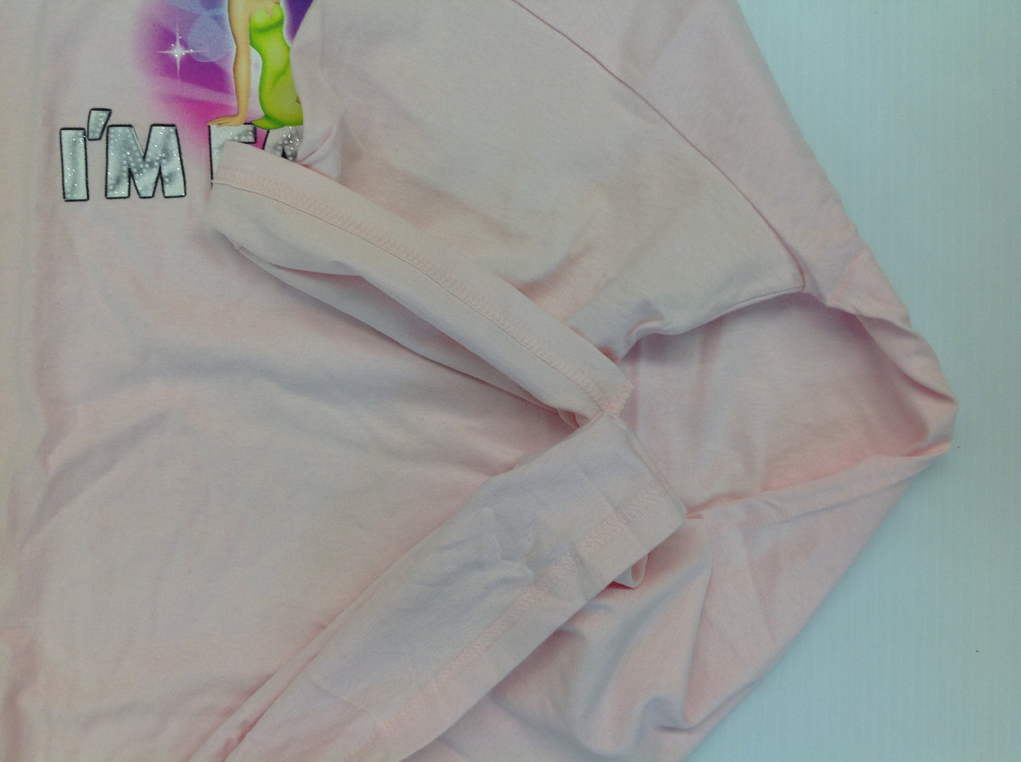 Large Disney Store Pink T-Shirt Glittery TinkerBell I'm Famous in Neverland New with Tag