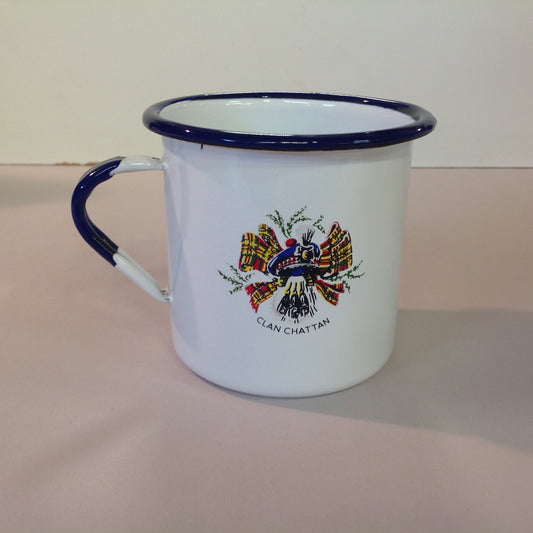Vintage Gradi 11 ca Enamelware Whiskey Mug Scottish Clan Chattan Cameron's Black Prince Scotch Whisky