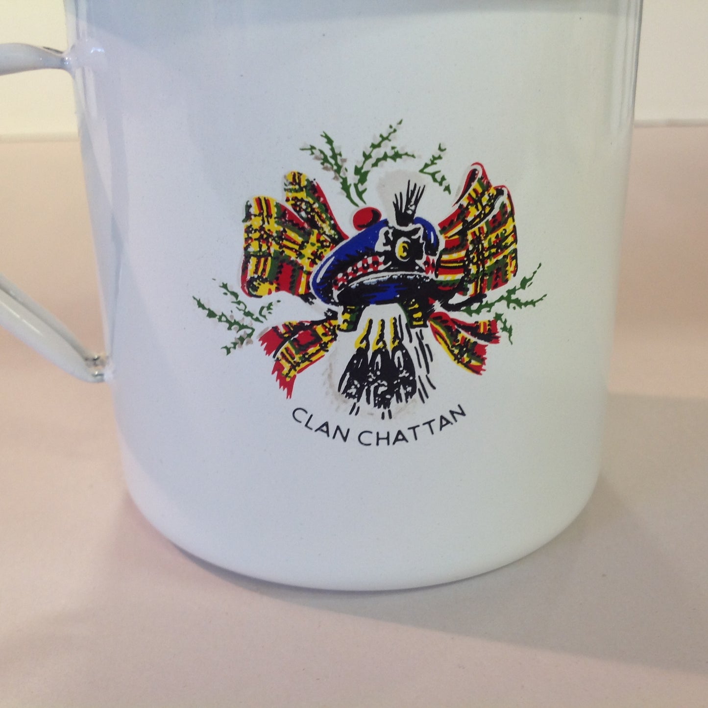 Vintage Gradi 11 ca Enamelware Whiskey Mug Scottish Clan Chattan Cameron's Black Prince Scotch Whisky