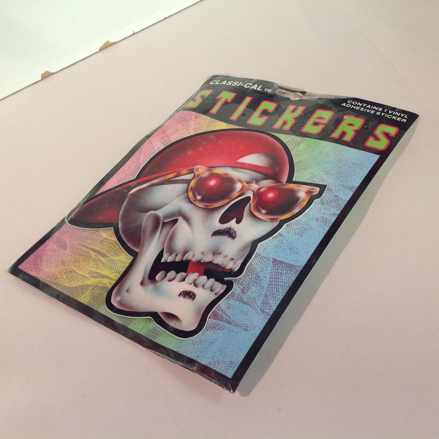 Vintage 1990's NOS Classi-Cal Vinyl Adhesive Sticker Reverse Ball Cap Shades Goatee Skull