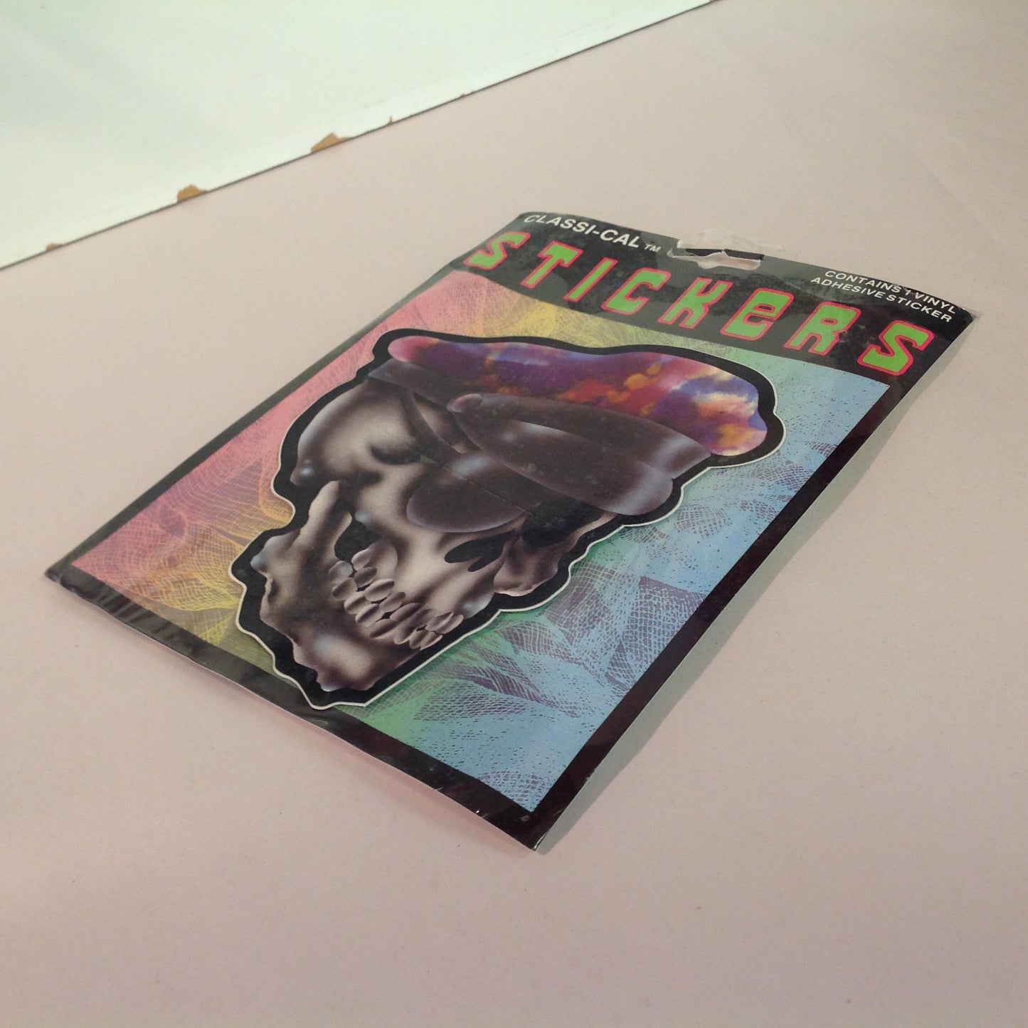 Vintage 1990's NOS Classi-Cal Vinyl Adhesive Sticker Eyepatch Skull in Trippy Police Cap