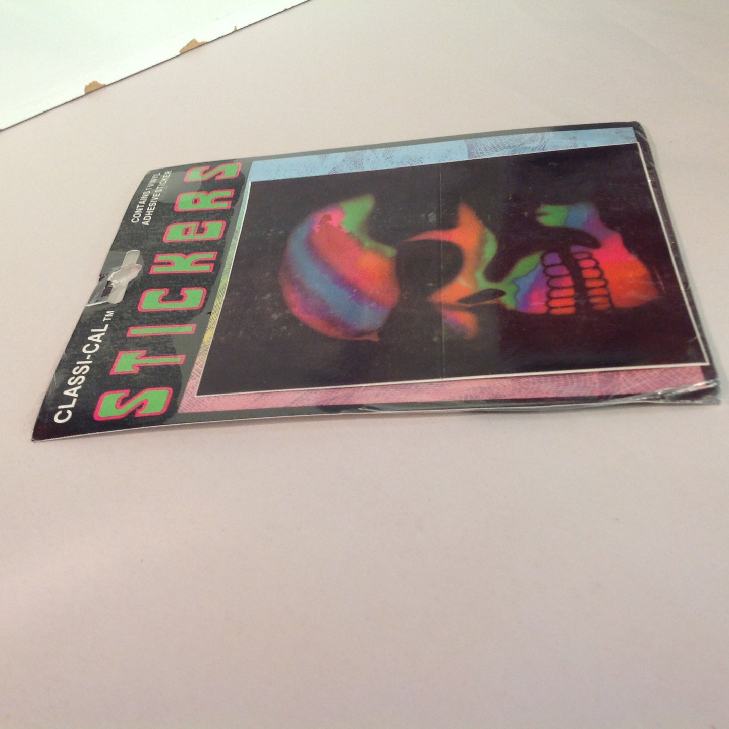 Vintage 1990's NOS Classi-Cal Vinyl Adhesive Sticker Negative Rainbow Skull