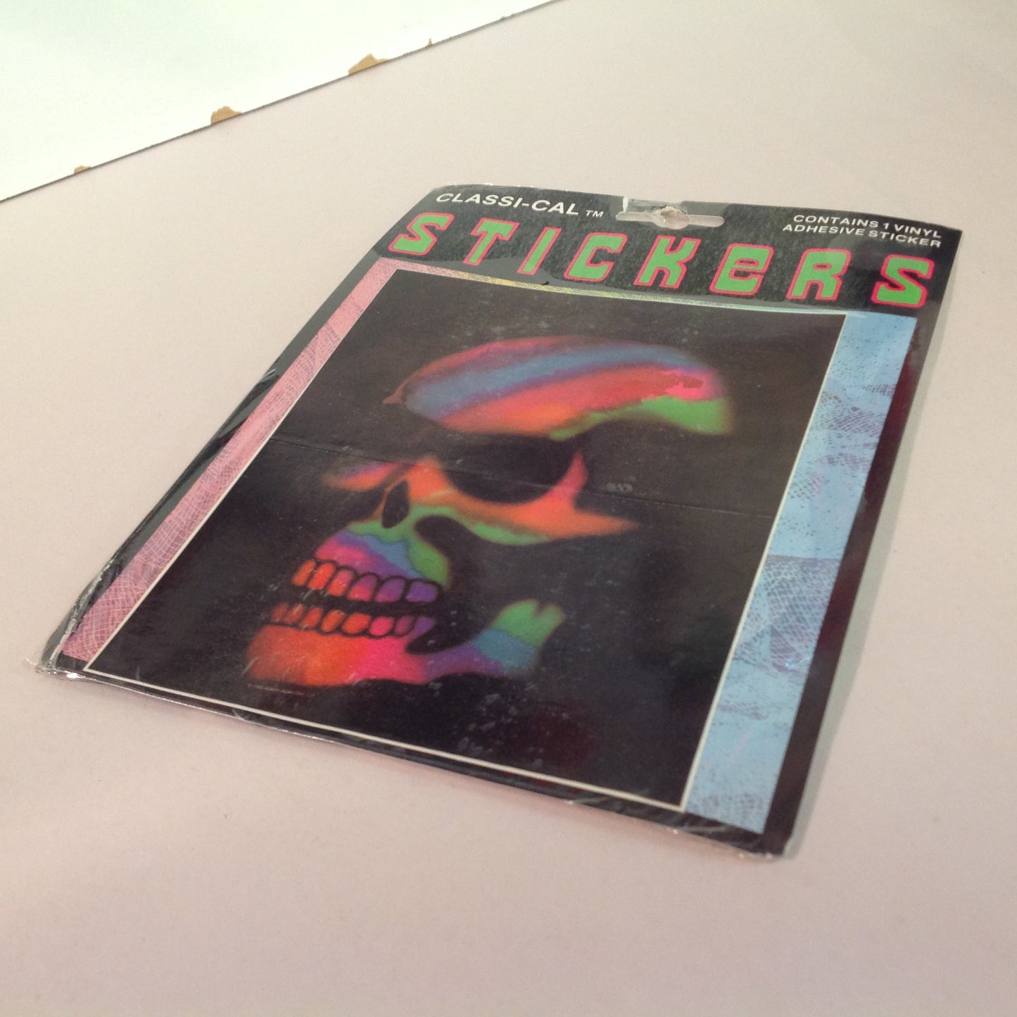 Vintage 1990's NOS Classi-Cal Vinyl Adhesive Sticker Negative Rainbow Skull