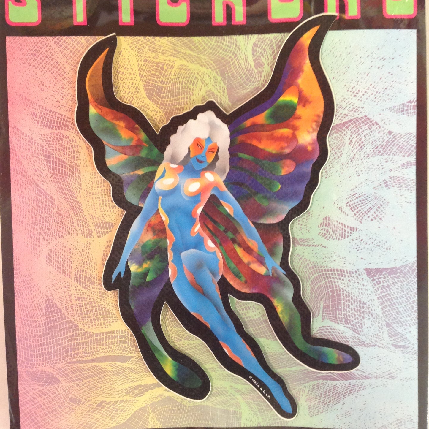 Vintage 1990's NOS Classi-Cal Vinyl Adhesive Sticker Van Art Blue Fairy Rainbow Wings