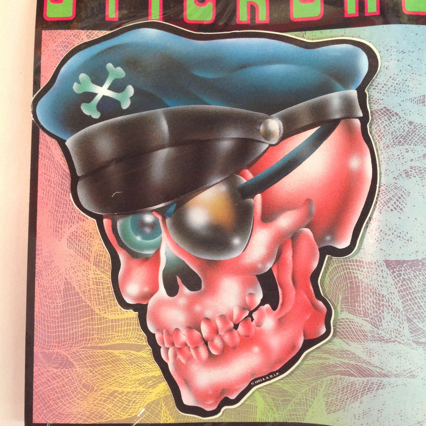 Vintage 1990's NOS Classi-Cal Vinyl Adhesive Sticker Red Skull Eyepatch Crossbones Police Cap