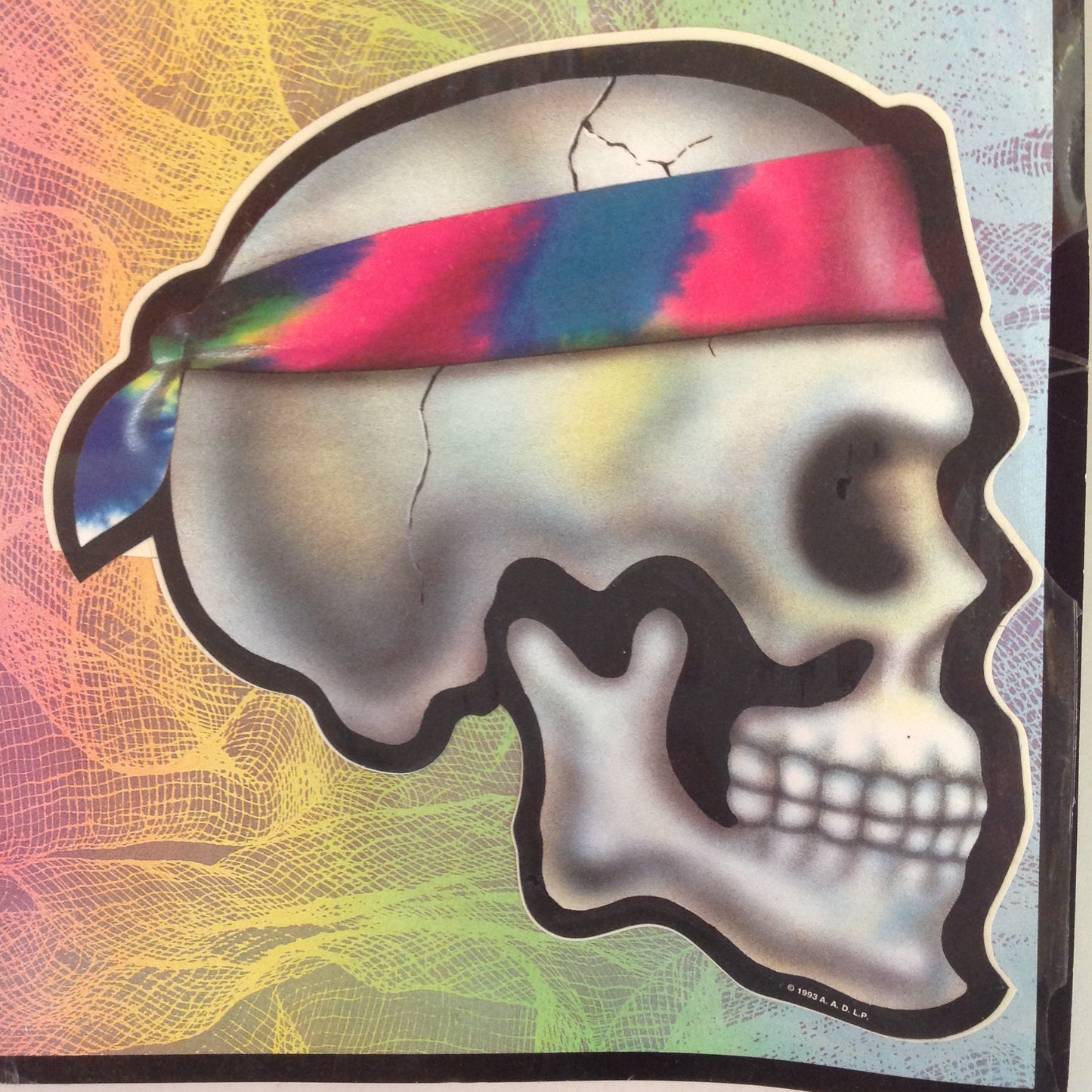 Vintage 1990's NOS Classi-Cal Vinyl Adhesive Sticker Skull with Tie Dye Headband