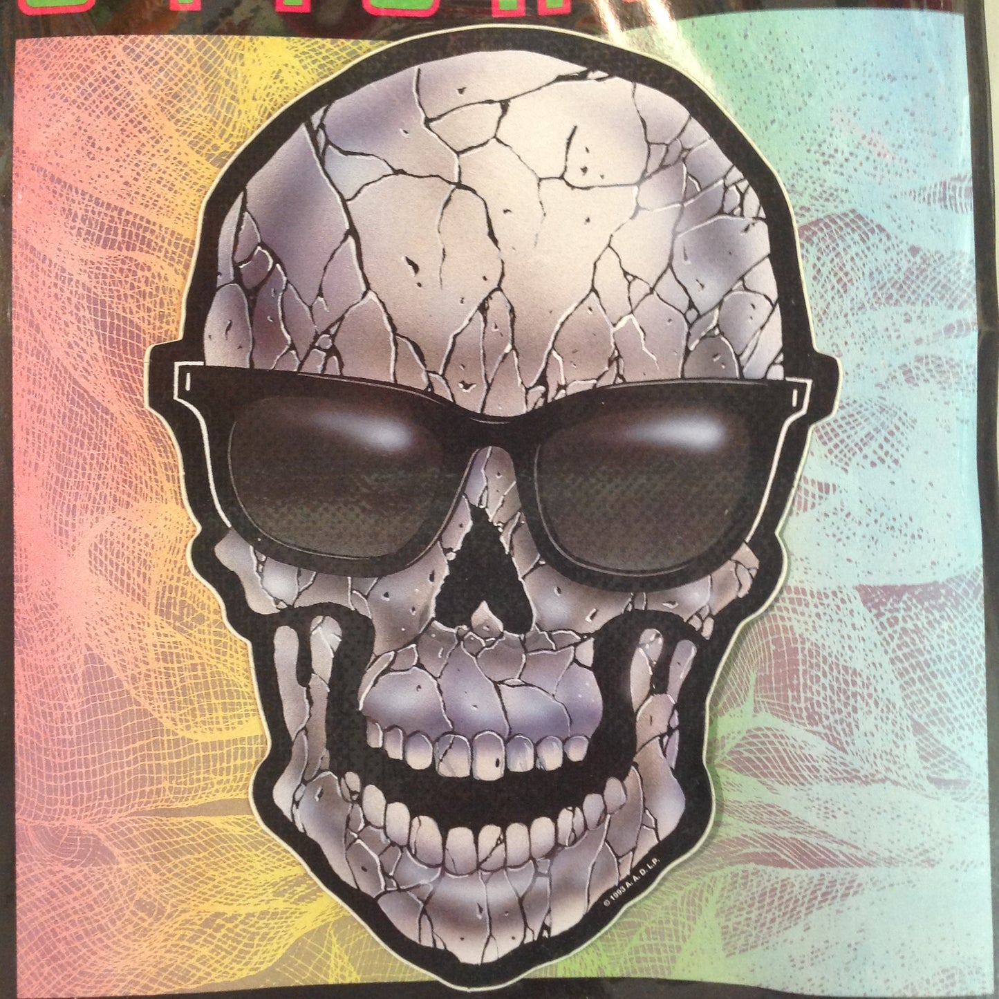 Vintage 1990's NOS Classi-Cal Vinyl Adhesive Sticker Crackled Skull Ray Bans Shades