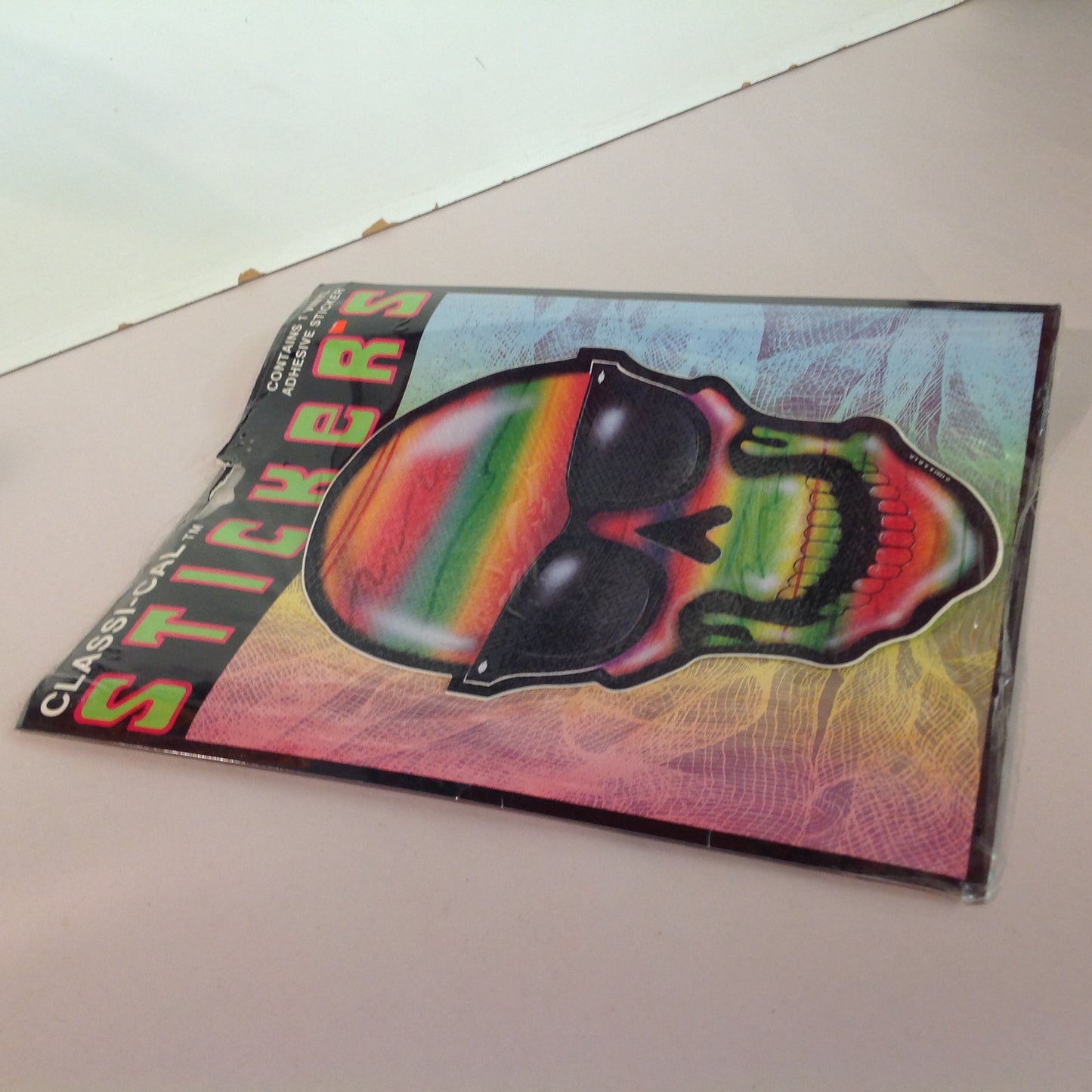 Vintage 1990's NOS Classi-Cal Vinyl Adhesive Sticker Rainbow Striped Skull Ray Bans Shades