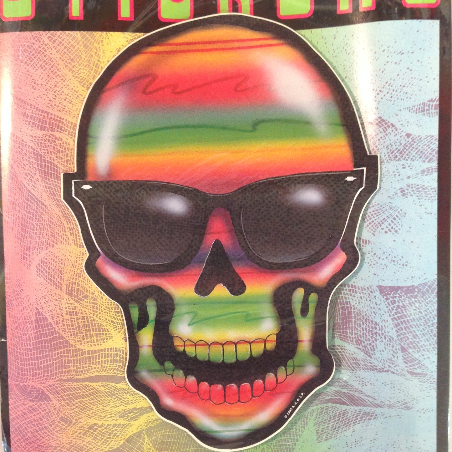 Vintage 1990's NOS Classi-Cal Vinyl Adhesive Sticker Rainbow Striped Skull Ray Bans Shades