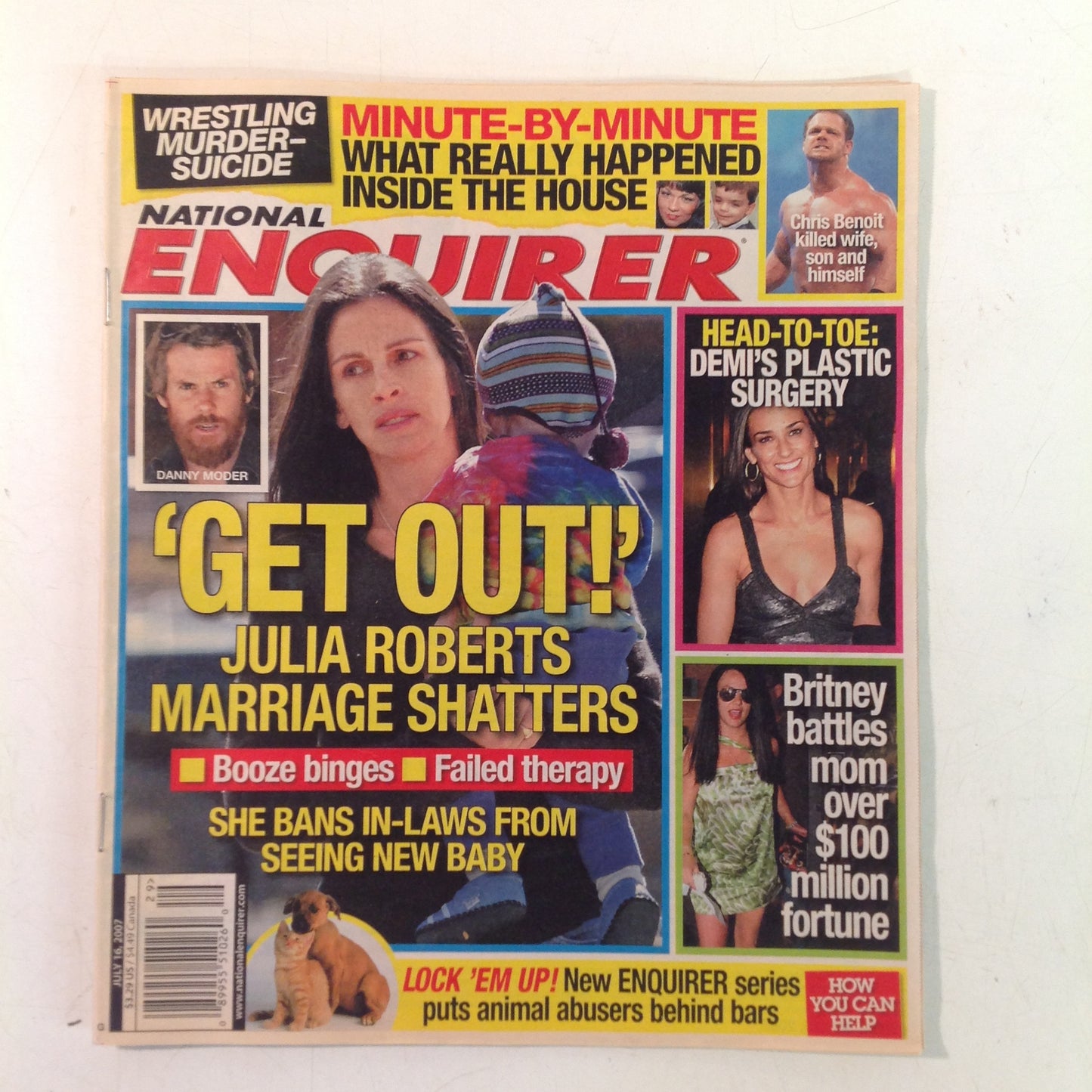 Vintage July 6 2007 NATIONAL ENQUIRER Julia Roberts Demi Moore Britney Spears Chris Benoit