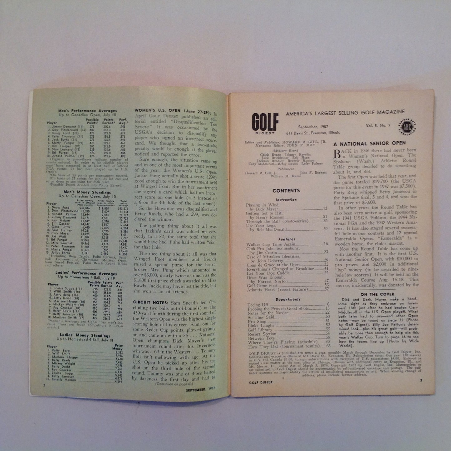 Vintage September 1957 GOLF DIGEST Magazine Dick and Doris Mayer Billy Joe Patton Play in the Wind