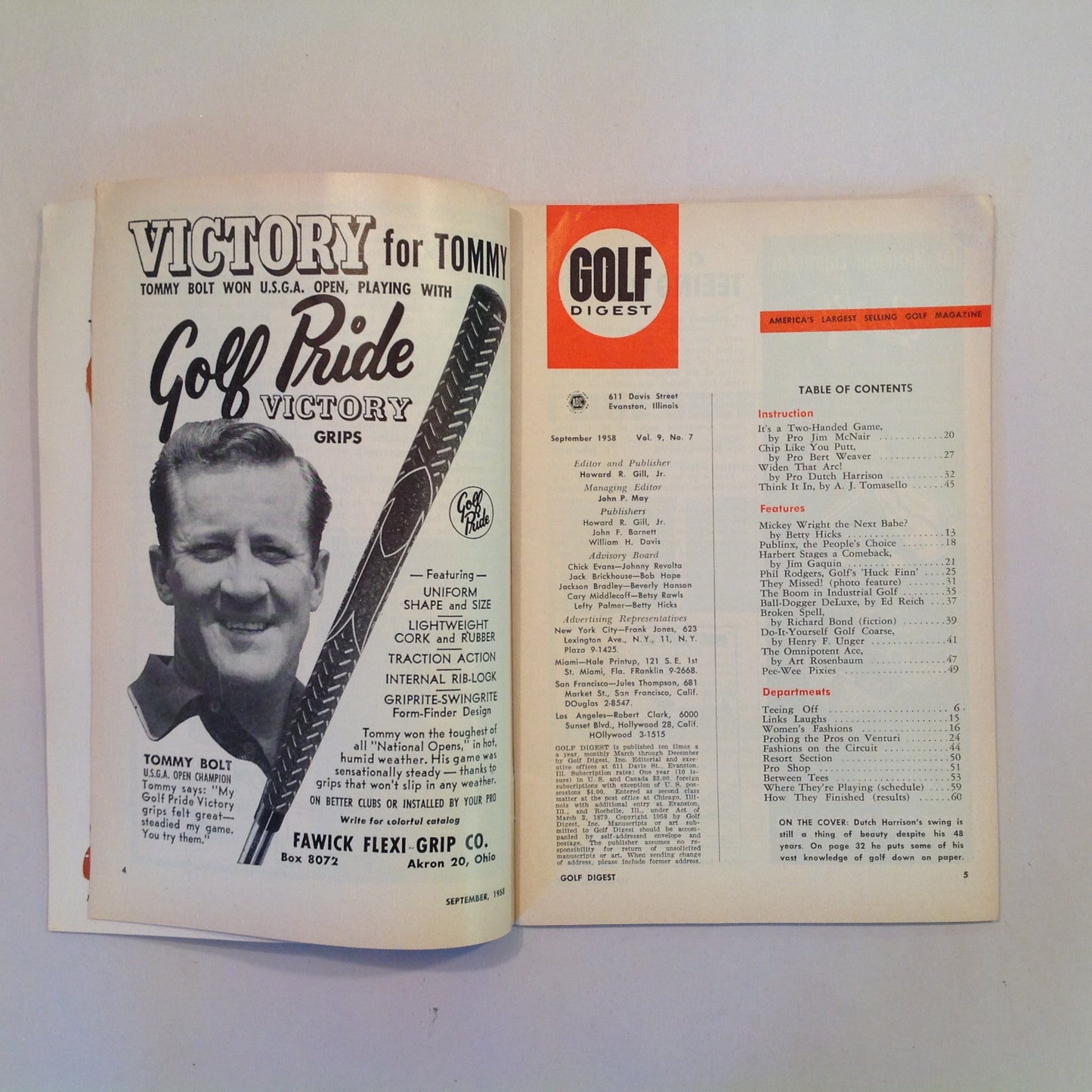 Vintage September 1958 GOLF DIGEST Magazine Dutch Harrison Widen Your Arc Bert Weaver