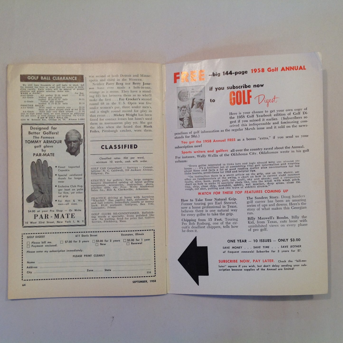 Vintage September 1958 GOLF DIGEST Magazine Dutch Harrison Widen Your Arc Bert Weaver
