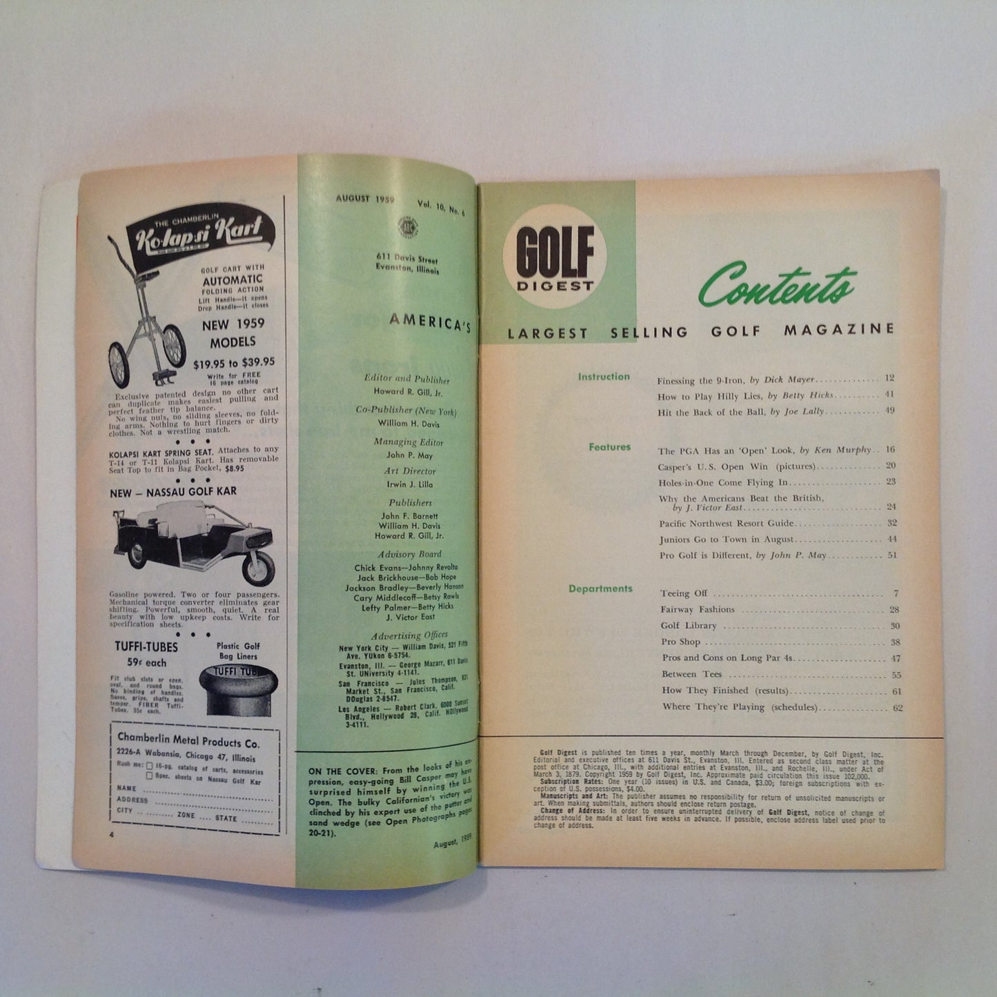 Vintage August 1959 GOLF DIGEST Magazine Bill Casper US Open PGA 9-Irons