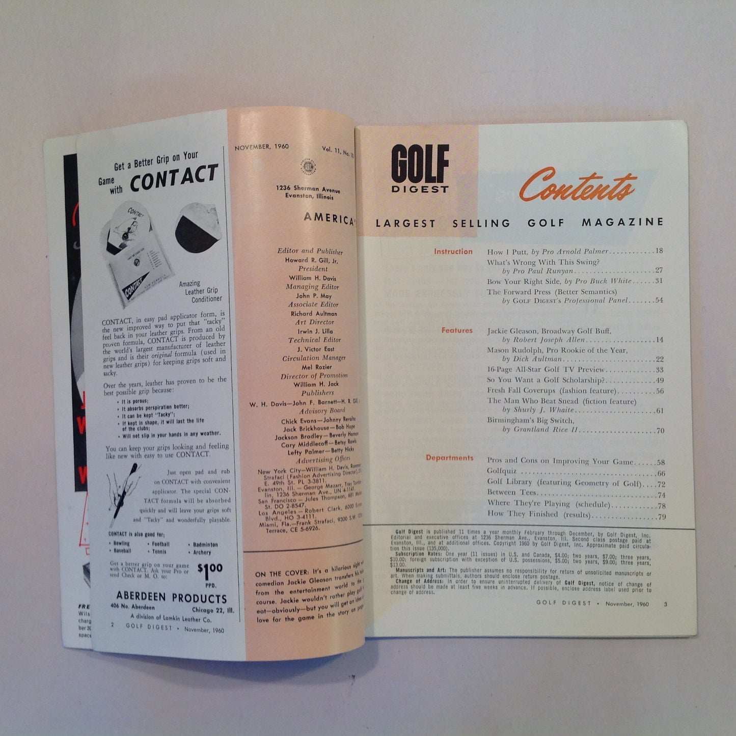 Vintage November 1960 GOLF DIGEST Magazine Jackie Gleason All-Star Golf TV Viewing Guide