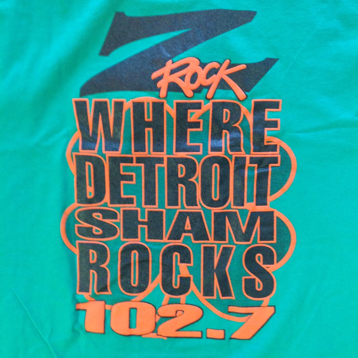 Souvenir Adult Large Short Sleeve Emerald Green Z Rock 102.7 Detroit Shamrocks St Patrick's Day T-Short