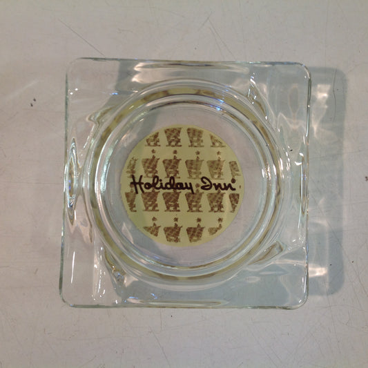 Vintage 1970's Holiday Inn Hotel Motel Clear Glass Ash Tray Beige Silhouette Logo