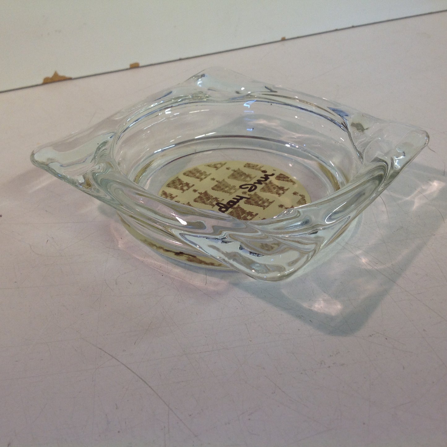 Vintage 1970's Holiday Inn Hotel Motel Clear Glass Ash Tray Beige Silhouette Logo