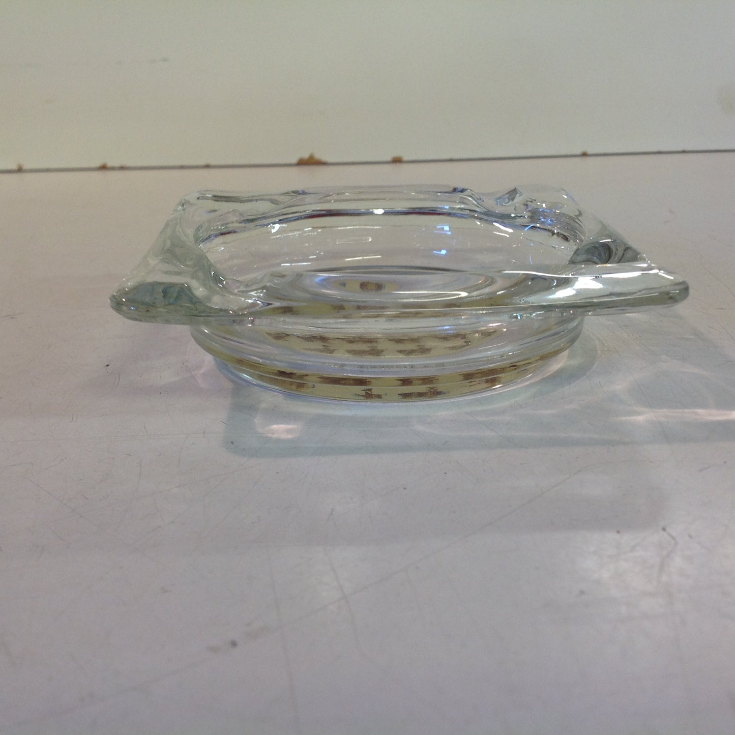 Vintage 1970's Holiday Inn Hotel Motel Clear Glass Ash Tray Beige Silhouette Logo